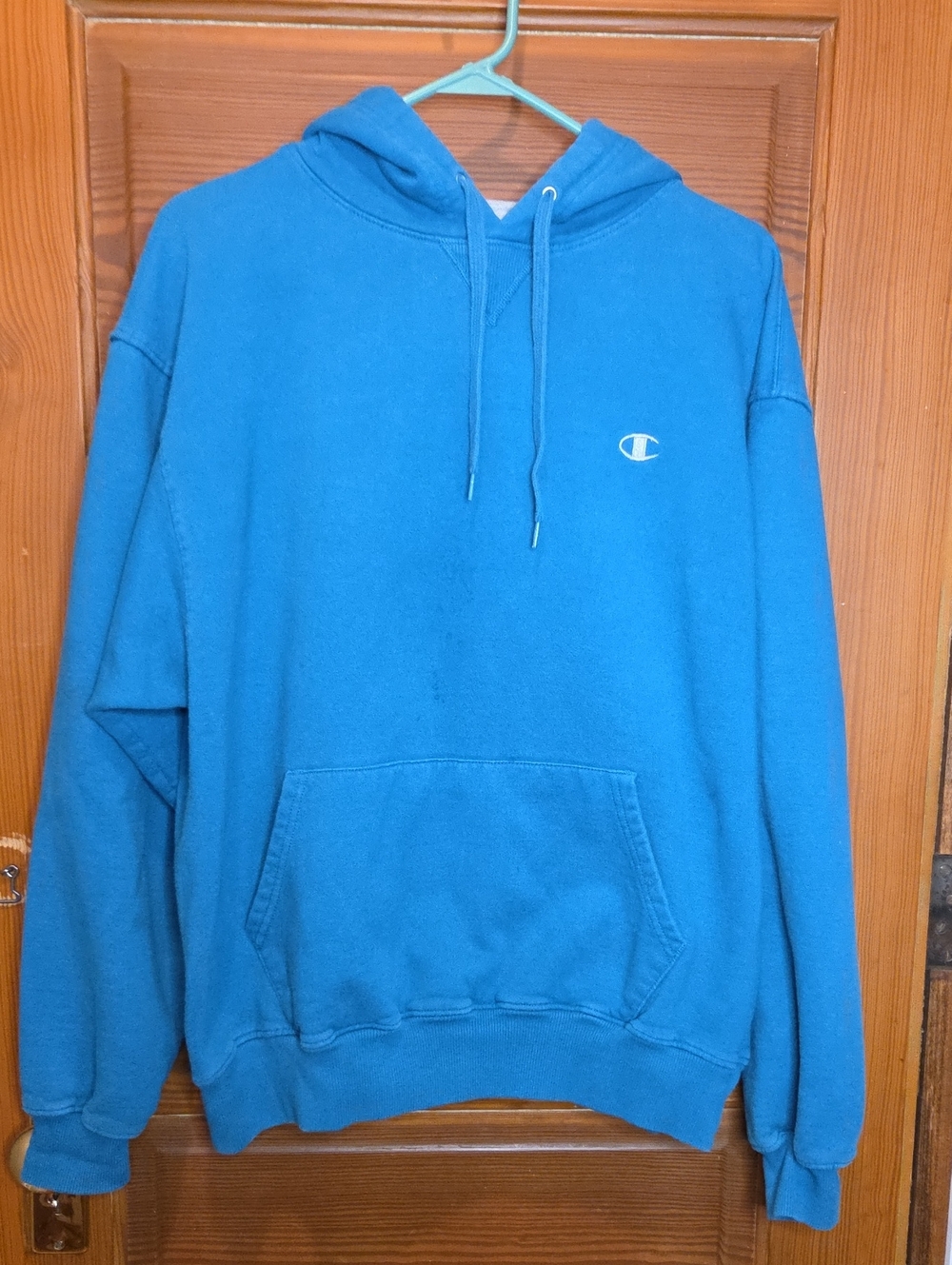 Champion Teal-Blue Pullover Hoodie with Small Chest Logo